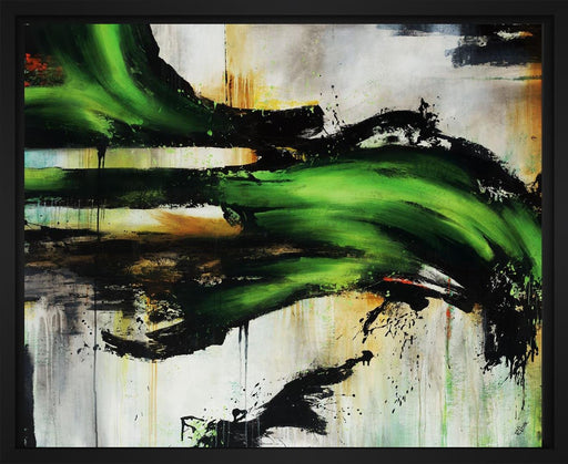 Emerald Splash 28L X 22H Floater Framed Art Giclee Wrapped Canvas