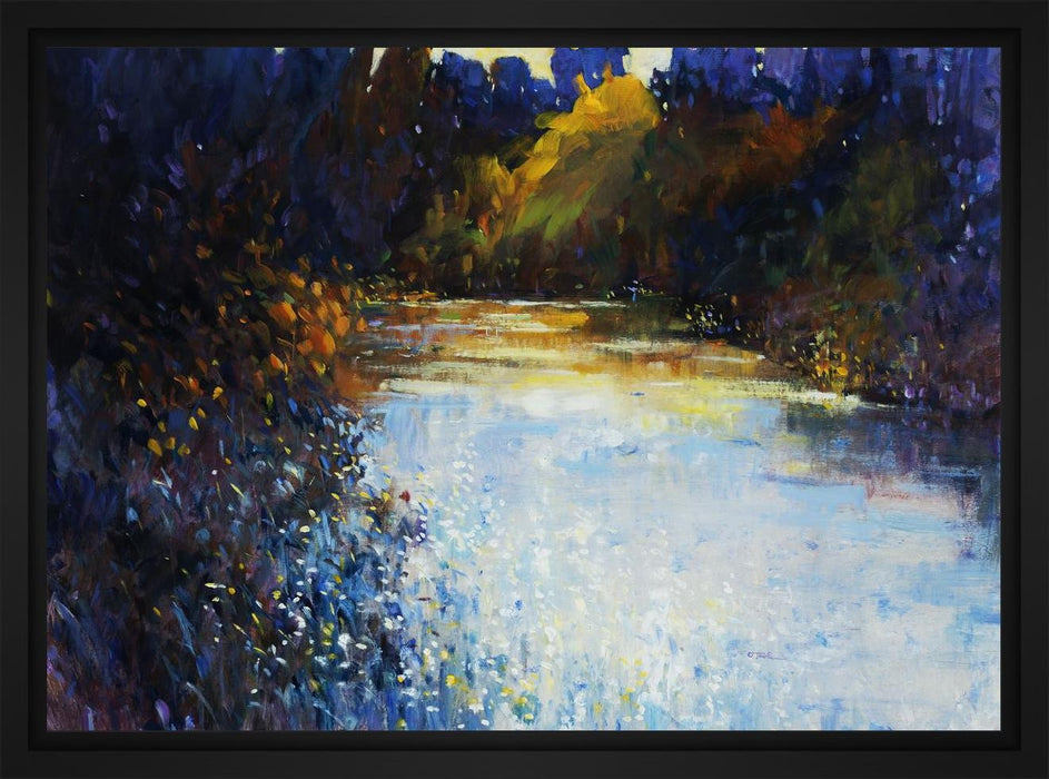 Glimmering Riverside 28L X 22H Floater Framed Art Giclee Wrapped Canvas