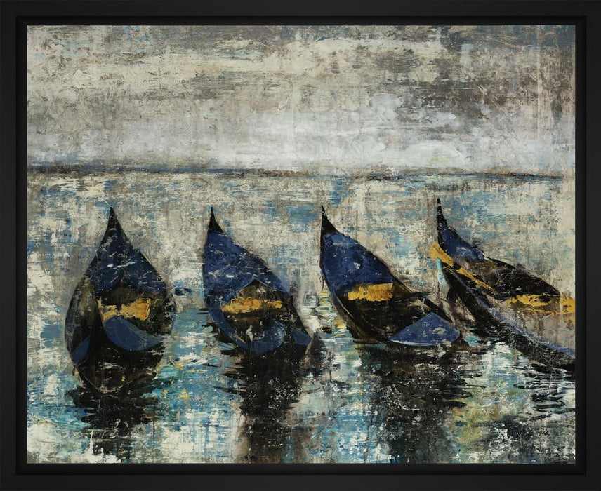 Indigo Boats 28L X 22H Floater Framed Art Giclee Wrapped Canvas