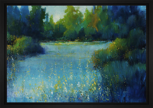 Many Shades of Blue 28L X 22H Floater Framed Art Giclee Wrapped Canvas