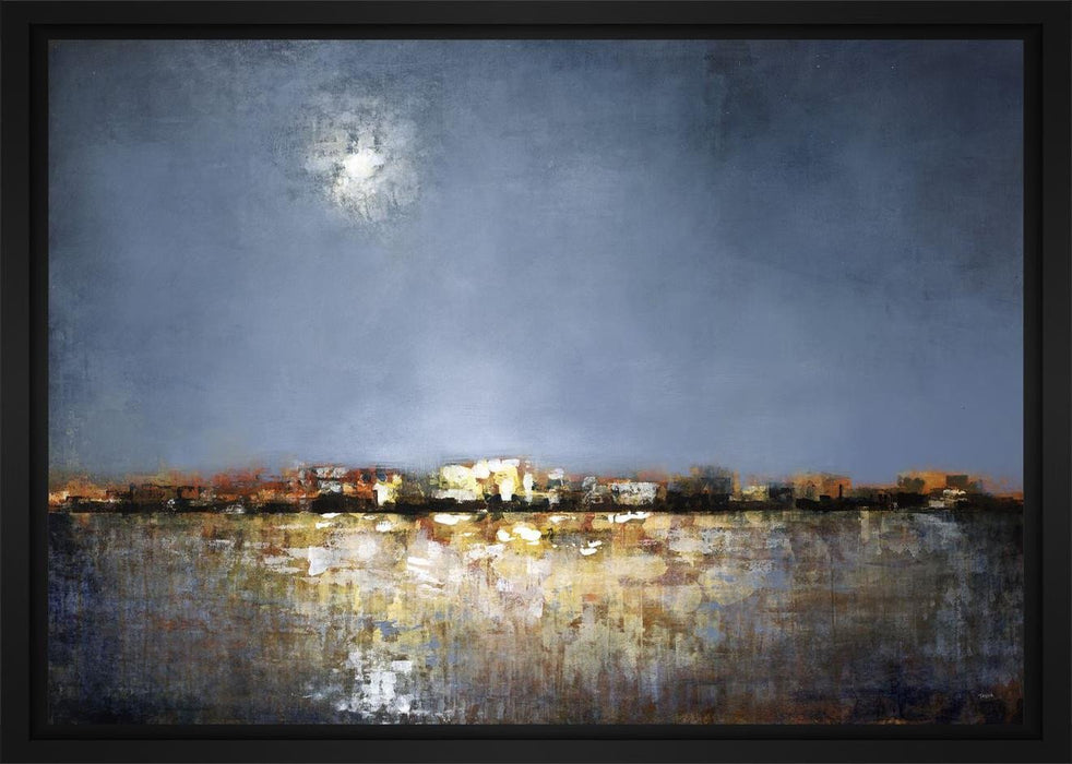 Moonlit City 28L X 22H Floater Framed Art Giclee Wrapped Canvas