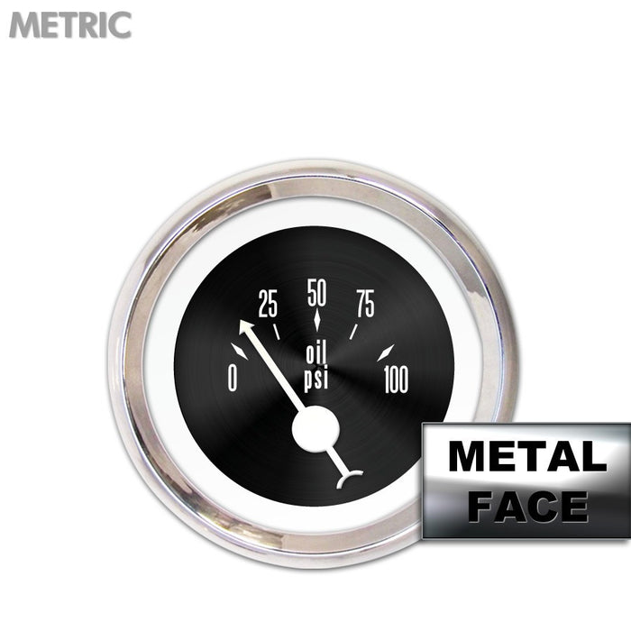 Oil Pressure Gauge-American Classic Black Face White Classic Needles Chrome Bezels