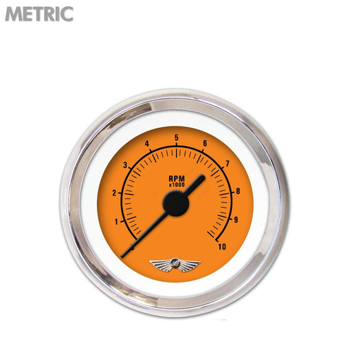 Tachometer Gauge w emblem-Rider Orange Black Vintage Needles Chrome Trim Rings Style Kit DIY Install