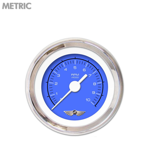 Tachometer Gauge w emblem-Competition Blue White Vintage Needles Chrome Trim Rings Style Kit DIY Install