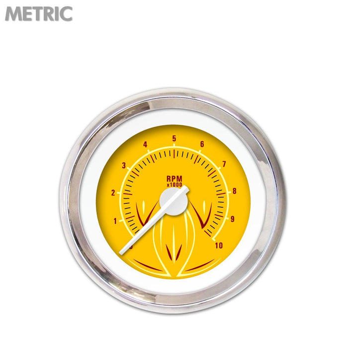 Tachometer Gauge-Pinstripe II Yellow White Modern Needles Chrome Trim Rings Style Kit DIY Install