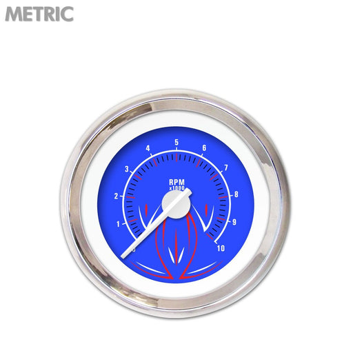 Tachometer Gauge-Pinstripe II Blue White Modern Needles Chrome Trim Rings Style Kit Installed