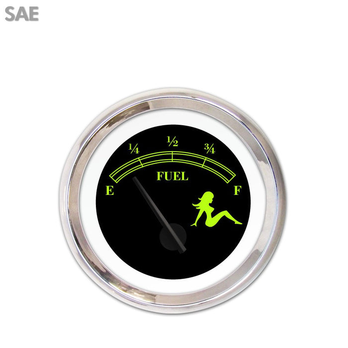 Fuel level Gauge-Mudflap Green Text Black Black Modern Needles Chrome Trim Rings Style Kit DIY Install