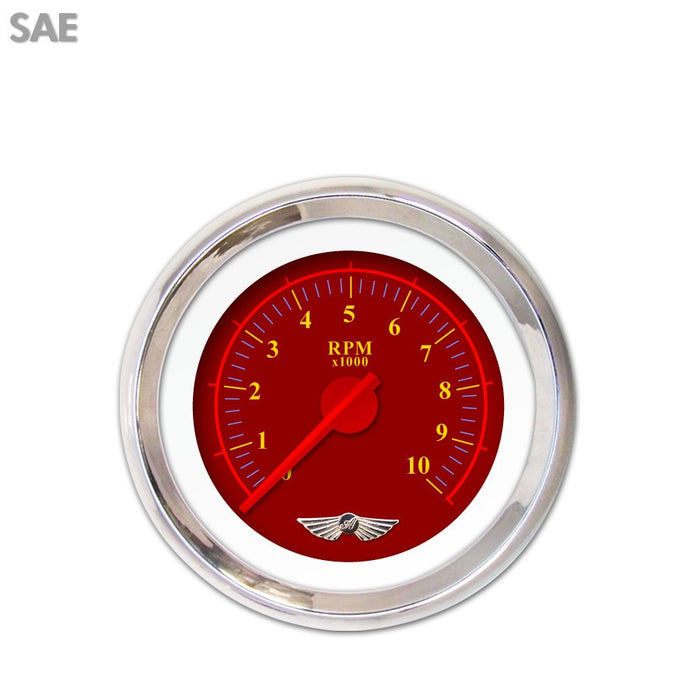 Tachometer Gauge w emblem-Omega Red Red Modern Needles Chrome Trim Rings Style Kit Installed