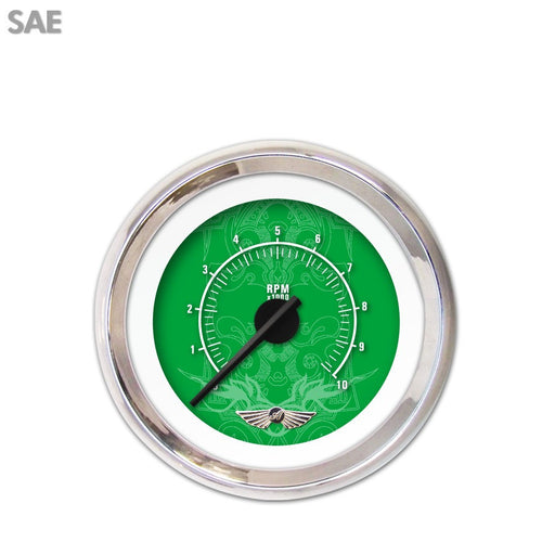 Tachometer Gauge w emblem-Tribal Green Black Modern Needles Chrome Trim Rings Style Kit Installed