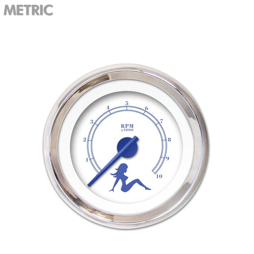 Tachometer Gauge-Mudflap Blue Text White Blue Modern Needles Chrome Trim Rings Style Kit DIY Install