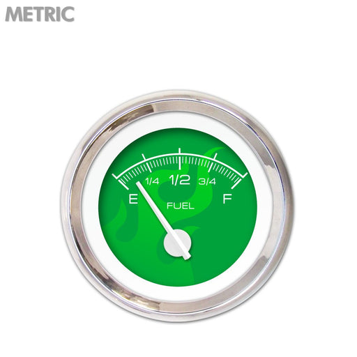 Fuel level Gauge-Ghost Flame Green White Modern Needles Chrome Trim Rings Style Kit Installed