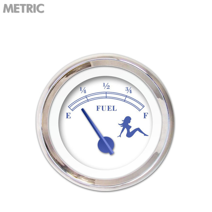 Fuel level Gauge-Mudflap Blue Text White Blue Modern Needles Chrome Trim Rings Style Kit Installed