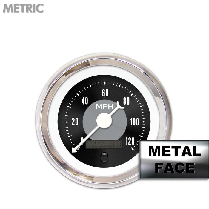 Speedometer Gauge-American Classic Black Face White Classic Needles Chrome Bezels