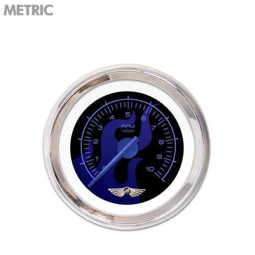 Tachometer Gauge w emblem-Ghost Flame Black Blue Flame Blue Modern Needles Chrome Trim Rings Style Kit Installed