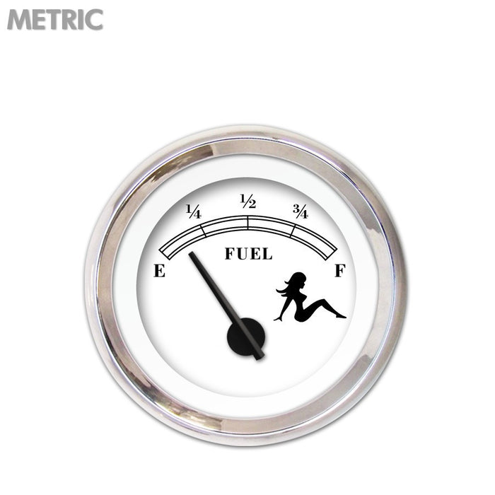 Fuel level Gauge-Mudflap Black Text White Black Modern Needles Chrome Trim Rings Style Kit Installed