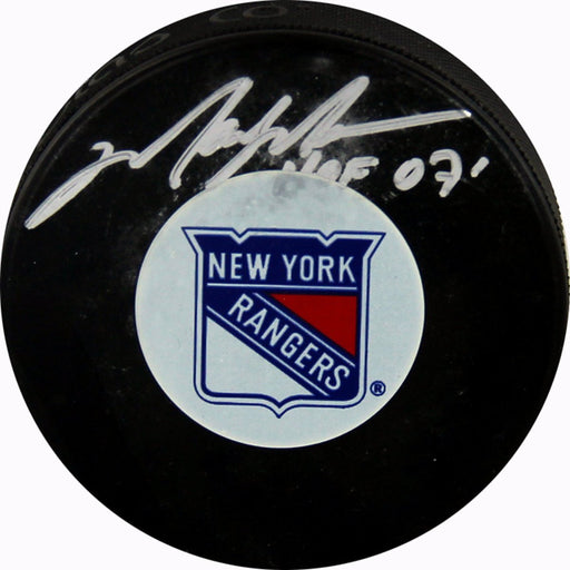 Mark Messier Rangers Autograph Puck w/ HOF Insc