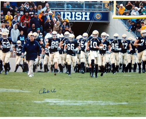 Charlie Weis Walking with Team on the Field 16x20