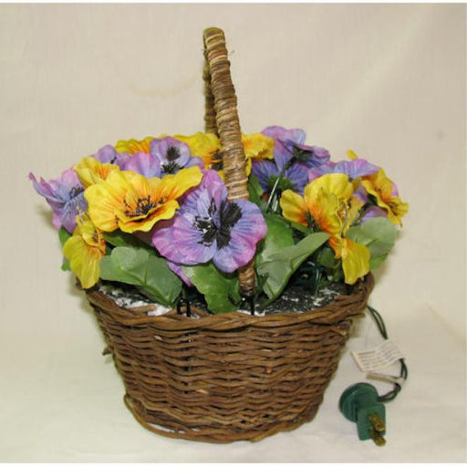 Lighted Pansy Flower with Basket