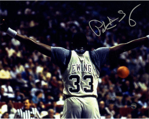 Patrick Ewing Signed Georgetown Arms Out Facing Crowd 8x10 Photo