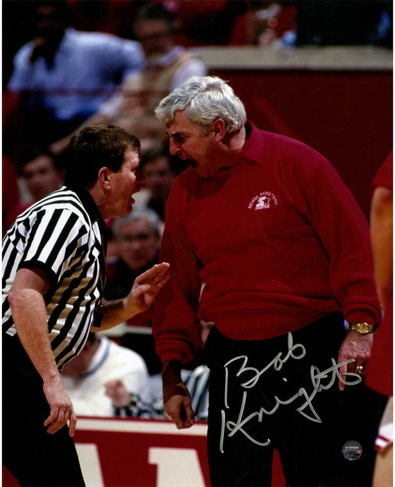 Bob Knight Signed Red Sweater Yelling At Referee 8x10 Photo