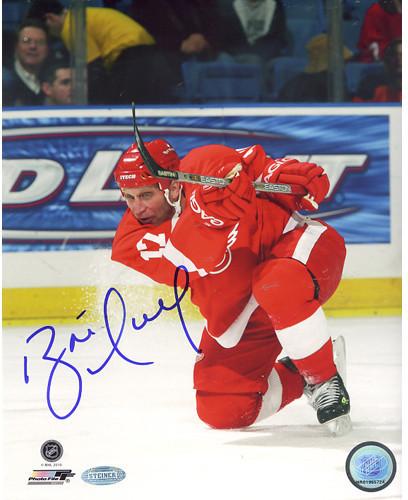 Brett Hull Red Wings Red Jersey Slap Shot Vertical 8x10 Photo