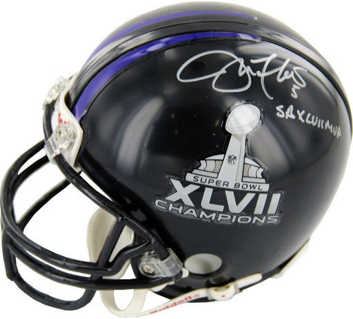 Joe Flacco Signed Ravens SB XLVII Dual Logo Mini Helmet w/ “SB XLVII MVP” Insc