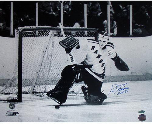 Eddie Giacomin Ranger Kick Save Horizontal 16X20 with HOF Insc