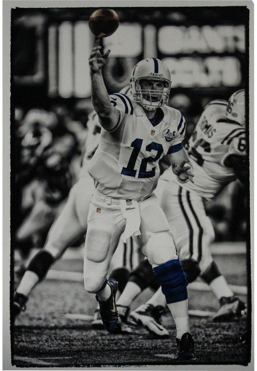 Andrew Luck Throwing B/W w/ Blue Color Accents Vertical 20x24 Photo Uns (Signed By Hauser)