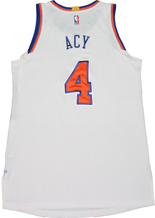 Quincy Acy Jersey - NY Knicks 2014-2015 Game Used #4 White/Blue/Orange Jersey (2XL)