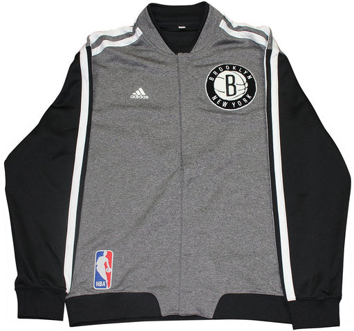 Reggie Evans Jacket - Brooklyn Nets 2013-2014 Season Game Used #30 Grey Black and White Heavy Warmup Jacket (2XL)