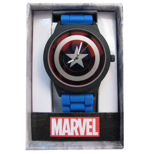 Captain America Shield Dial Blue Rubber Strap Watch         