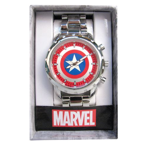 Captain America Shield Dial Silvertone Bracelet Watch       