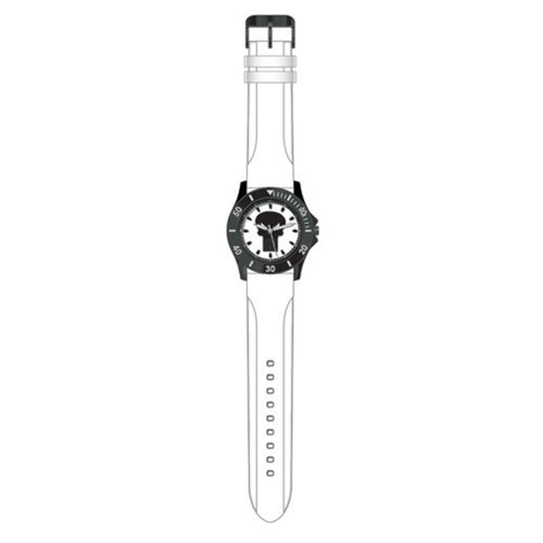 Punisher Black Logo Dial White Rubber Strap Watch           