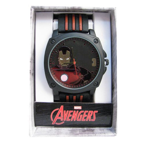 Iron Man Half Armor Black Red Rubber Strap Watch            