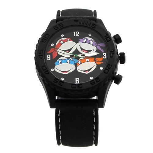 Teenage Mutant Ninja Turtles Heads Black Rubber Strap Watch 