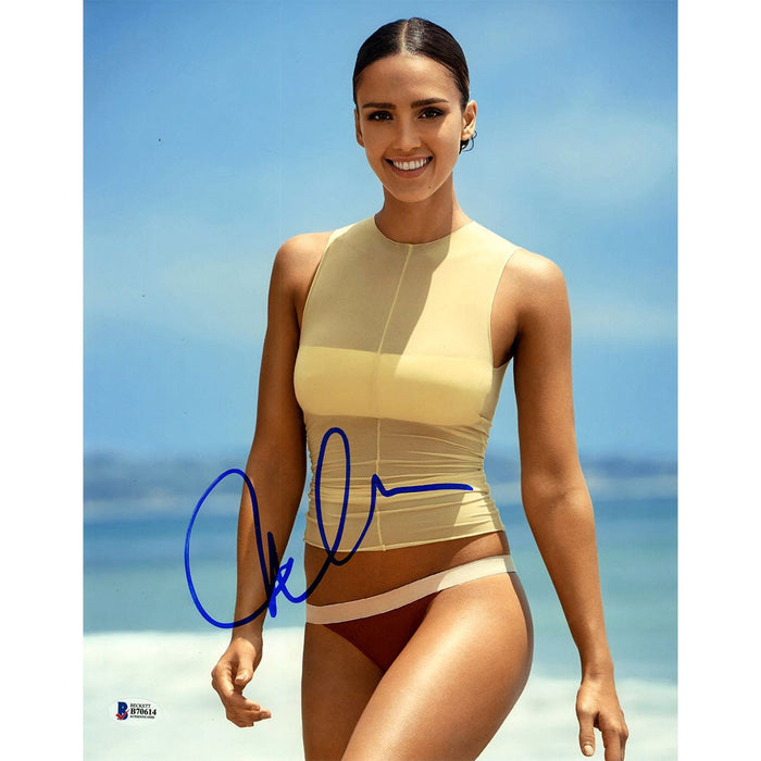 Jessica Alba Signed Veritcal Yellow Swimsuit 11x14 Photo Beckett