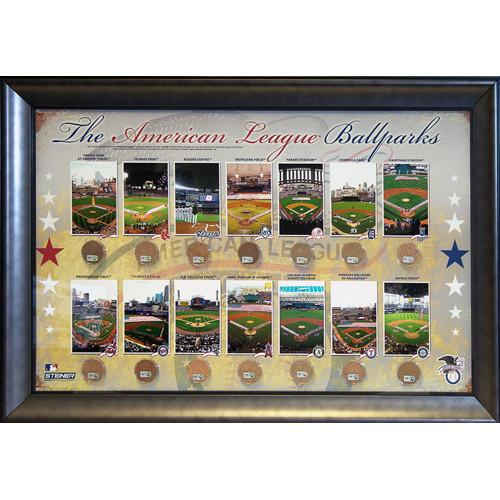 American League Ballparks Framed 20x32 Collage w Dirt From All 15 Ballparks