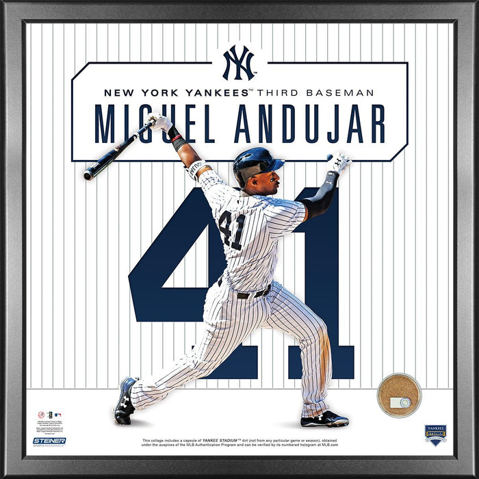 Miguel Andujar New York Yankees Framed 14x14 Numbers Photo with Game Used Yankee Stadium Dirt