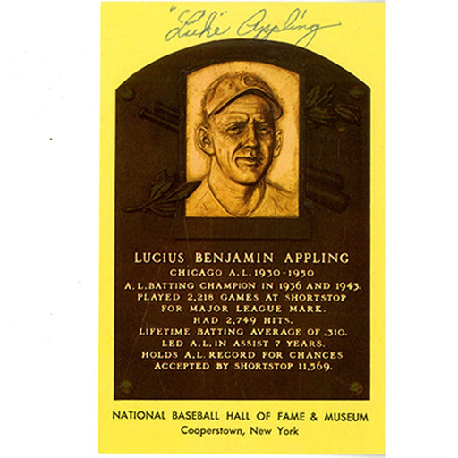 Luke Appling Signed Yellow Baseball Hall of Fame Plaque Card (JSA Auth)