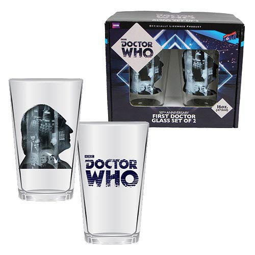 Doctor Who Anniversary First Doctor 16 oz. Glass Set of 2   