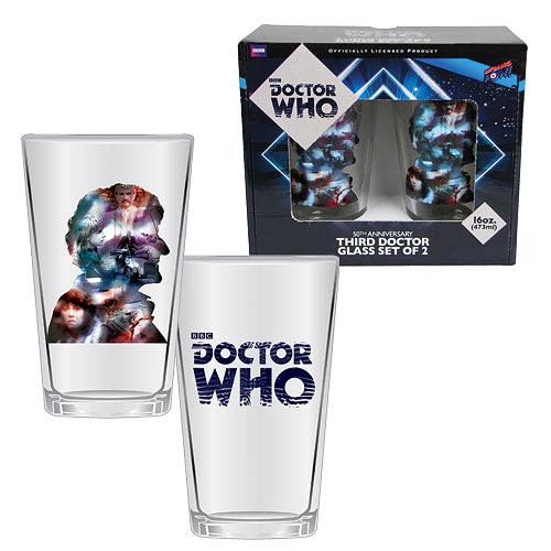 Doctor Who Anniversary Third Doctor 16 oz. Glass Set of 2   