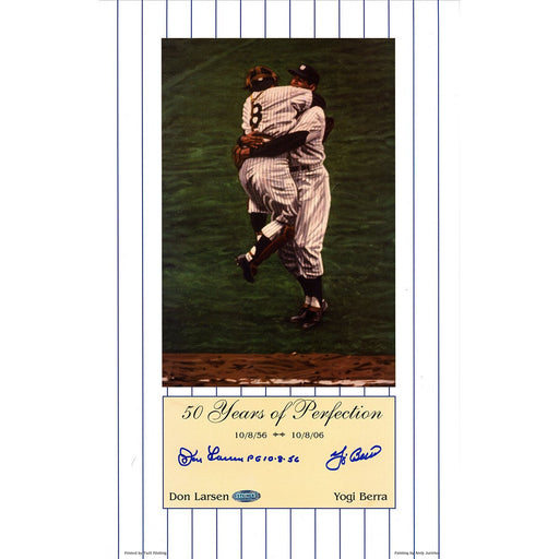 Yogi Berra/Don Larsen Dual Signed 50 Years of Perfection Color Lithograph w/ins P.G 10.8.56 11x17