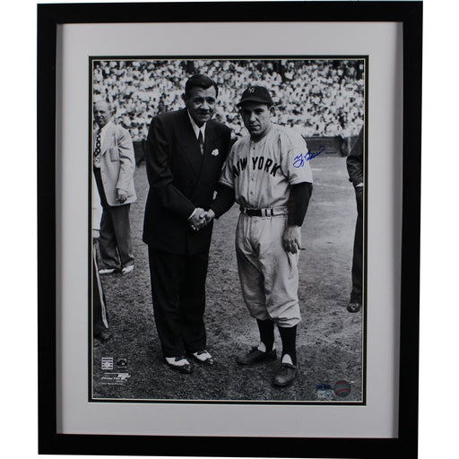 Yogi Berra Signed and Framed with Babe Ruth B&W 16x20 Photo (MLB Auth)- Flat black frame w/ White over Black matte