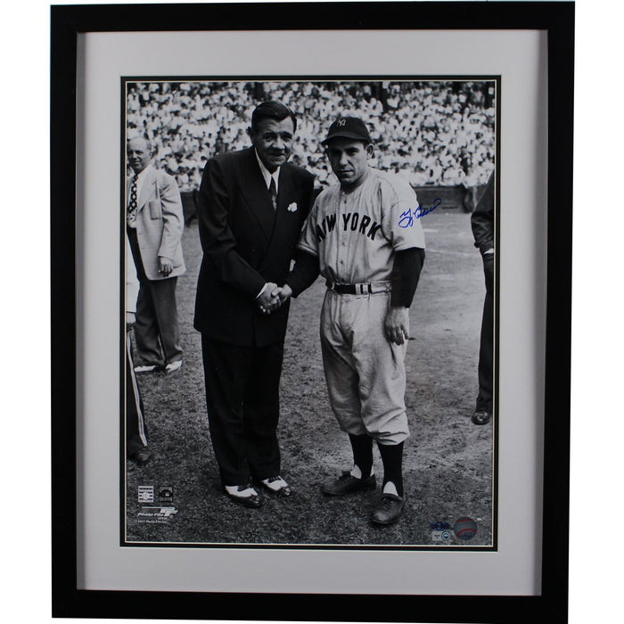 Yogi Berra Signed and Framed with Babe Ruth B&W 16x20 Photo (MLB Auth)- Flat black frame w/ White over Black matte