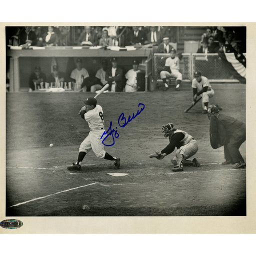 Yogi Berra Signed 8x10 B/W Photo (Fouling pitch 10/9/60 Pirates vs. Yankees)