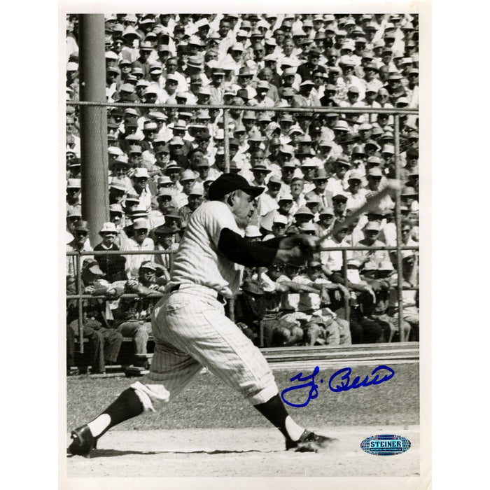 Yogi Berra Signed 8x10 BW Photo (Berra Pinch hits 3/11/58 before sea of faces)