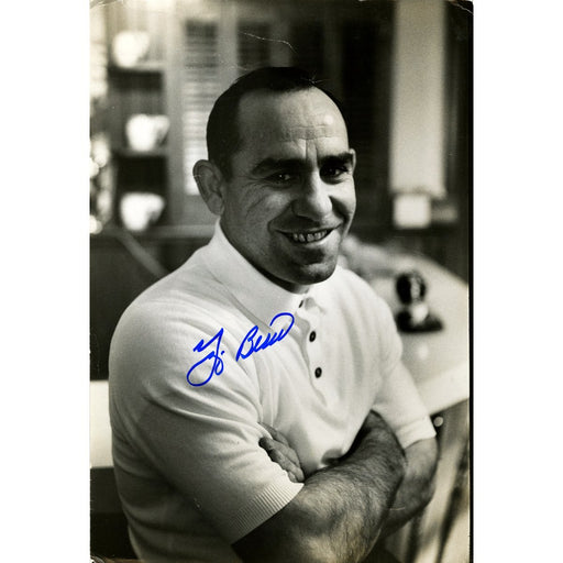 Yogi Berra Signed Photo W/ arms fold B/W 9x13