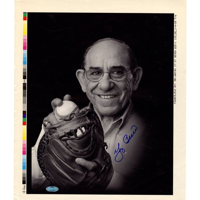 Yogi Berra Signed Photo W/ Glove and Baseball in Hands 12x14 Photo