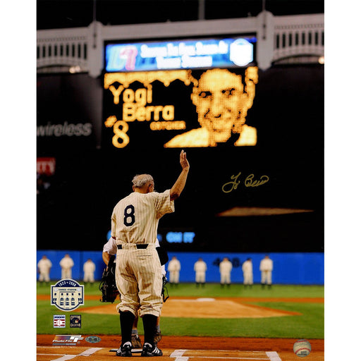 Yogi Berra Signed Commemorative Season Logo on Photo 16x20