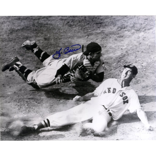 Yogi Berra Signed Tagging Ted Williams B/W 16x20 Photo